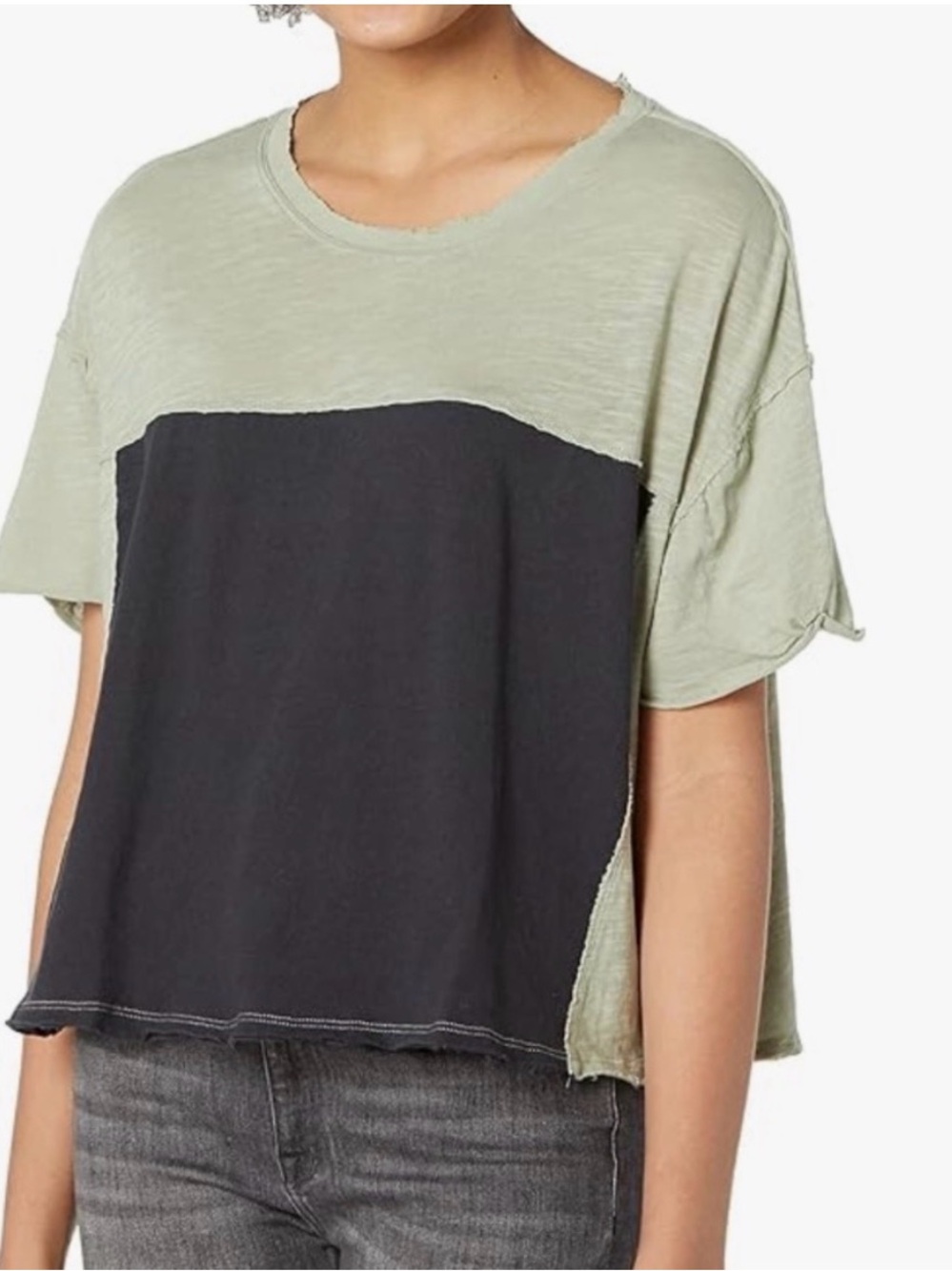 We The Free Two-Tone Boxy Tee in Sage and Black